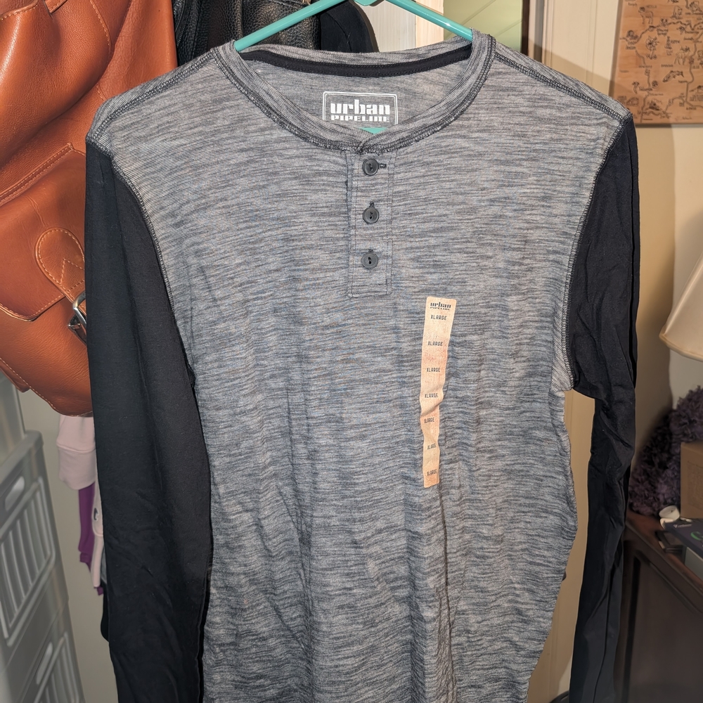Urban Pipeline Gray and Black Henley Shirt